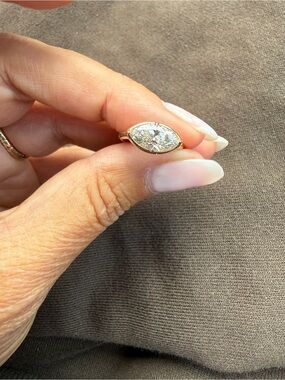 Gold Marquise Diamond Ring - Elegant pinky diamond -  lab grown diamond 1.5 10k